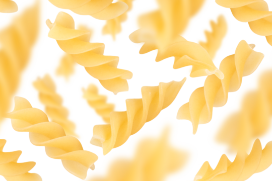 Levitation of pasta in the form of a spiral isolated on transparent background.
