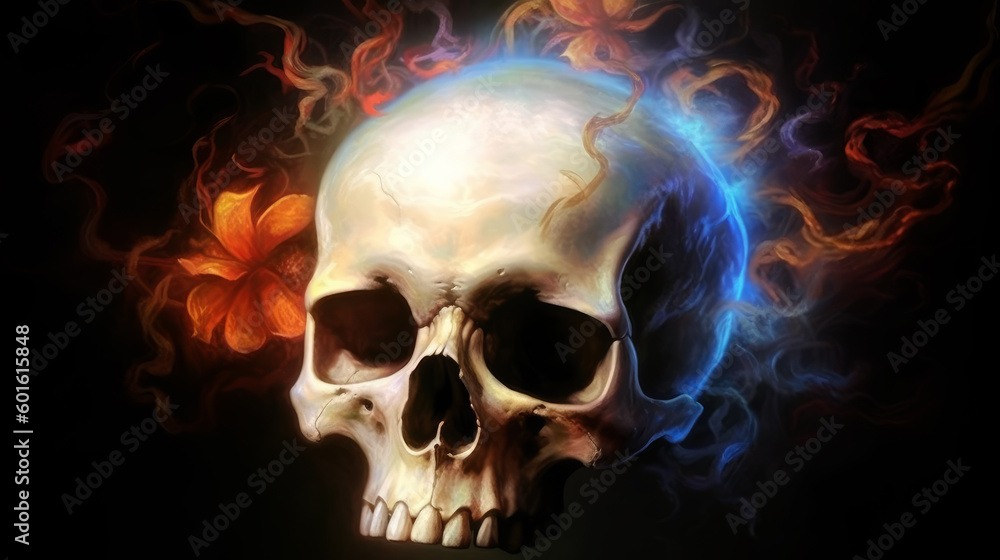 Aufkleber skull on black background, generative ai.