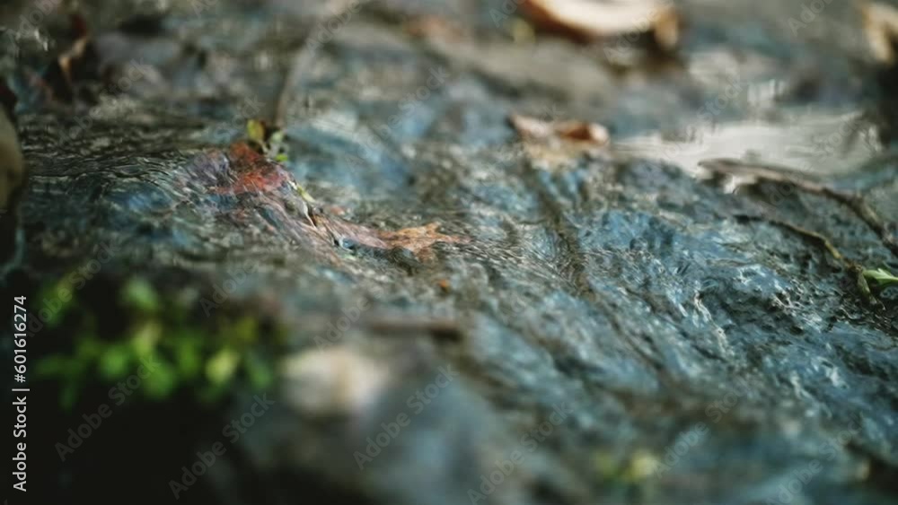 Poster closeup of smooth water cascading down rocks into pool splashing