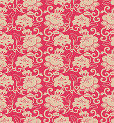 Japanese Curl Flower Leaf Vine Vector Seamless Pattern