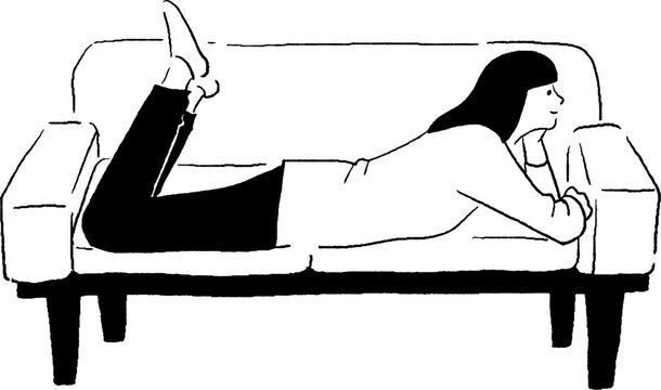 ソファでくつろぐ女性のベクターイラスト