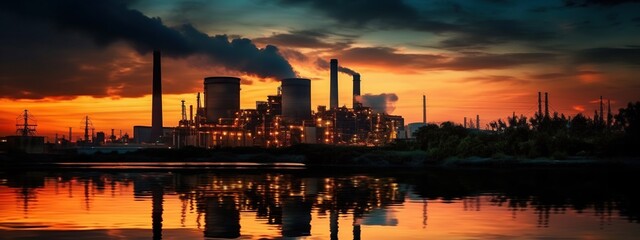 Industrial power plant at sunset. Generative ai