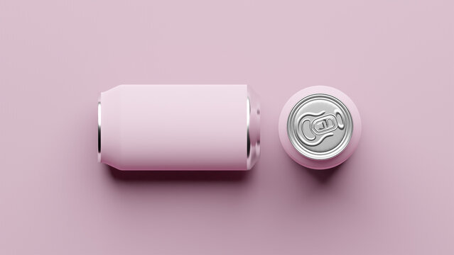 Pink aluminum soda can mockup, Metal can of 3d realistic container for beer or energy drink, 3d rendering in a pink background