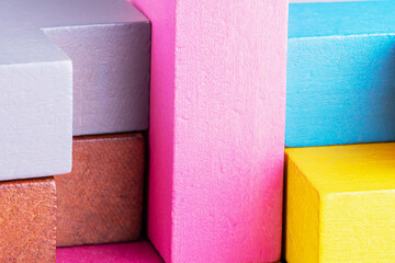 Geometric wooden shapes, macro shot