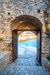 Exit from the Castle at Gvercinade Pigeon Island in Kusadasi, Turkey.