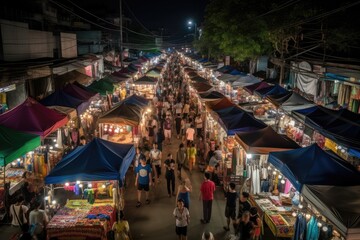 Fototapeta na wymiar Purple Fairy Lights in Night Market - AI Generated