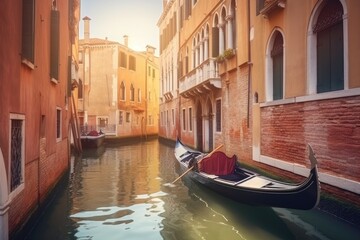 Fototapeta na wymiar Traditional Gondola in Venice Canal - AI Generated
