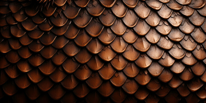 Dragon scale texture. Dragon, dinosaur skin background. Squama of fish, mermaid, reptile or fantasy monster. Monster leather background. Abstract fantasy pattern. Generated by artificial intelligence
