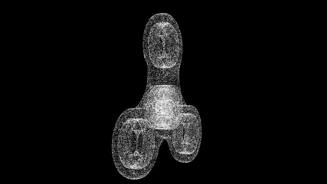 3D spiner rotates on black background. Object made of shimmering particles. Game relax concept. For title, text, presentation. 3d animation 60 FPS