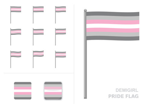 Demigirl Pride Flag Waving Animation App Icon Vector
