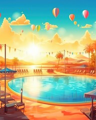 A club's summer background featuring a beach and pool party. (Generative AI)