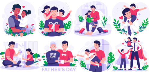 Illustration Set of Father's Day.  Father, Daughter, and Son. Vector illustration