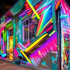 30 Neon Graffiti: A bold and edgy background featuring neon graffiti in vibrant colors that create a street art and urban vibe3, Generative AI