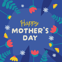 Fototapeta na wymiar Happy Mother's Day Greeting Of Flower With Blue Background 