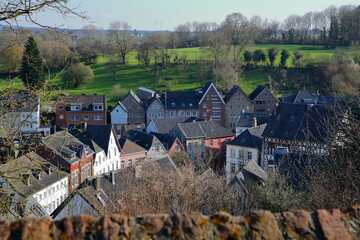 General view of the historical and medieval town of Kornelimunster, North Rhine Westfalia, Germany,...