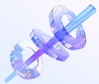 recommend clip art: Glass iridescent composition 3d render. Crystal sculpture line with transparent rainbow rings. Abstract geometric shapes with holographic gradient texture, isolated digital art object. 3D illustration