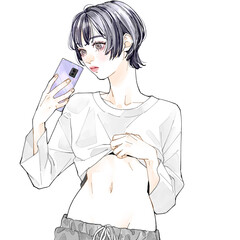 くびれを自撮りする女性