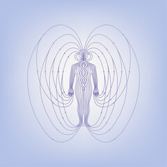 Illustration of human body magnetic energy field meridian violet
