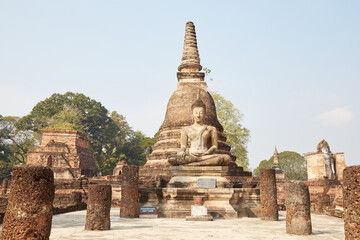 The elaborate Buddhist temple of Wat Mahathat in the historic city of Sukhothai, Thailand
