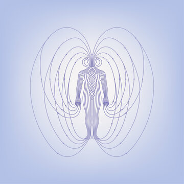 Illustration of human body magnetic energy field meridian violet