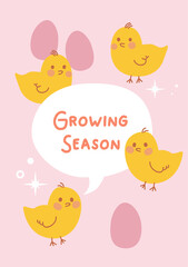 Cute chicks with eggs Easter Spring print poster.