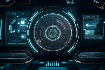 Obraz premium fantasy futuristic hologramic space-ship control panel, ai tools generated image