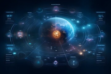 Fototapeta na wymiar planetar system hologramic map fantasy futuristic style, ai generated image