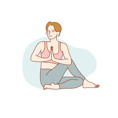 woman practicing yoga exercise,hand drawn doodle illustration on white background.