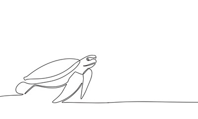 Hand draw sea turtle. One line continuous sea turtle. Line art turtle. Outline vector illustration.