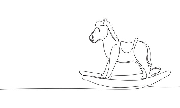 Rocking horse. One line continuous baby toy. Line art toy horse. Outline vector illustration.