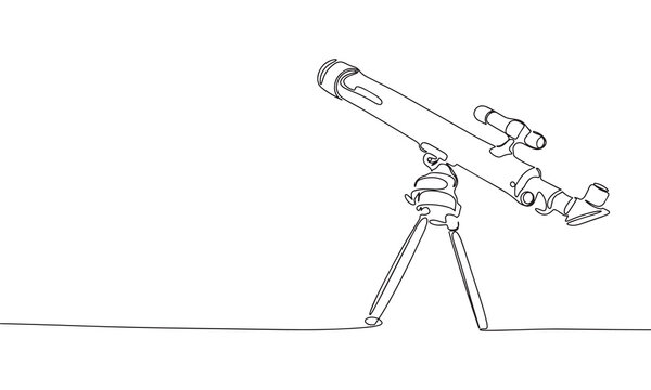 recommend clip art: Hand drawn abstract telescope. One line continuous astronomy telescope. Line art telescope. Outline vector illustration.