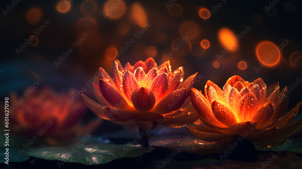 Poster beautiful lotus flower on abstract background. generative ai.