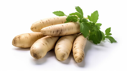 isolated white background photo of cassava. generative ai