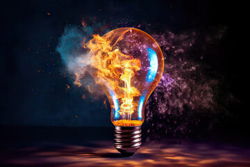 High-Speed Shot of Traditional Electric Bulb Exploding. created with Generative AI