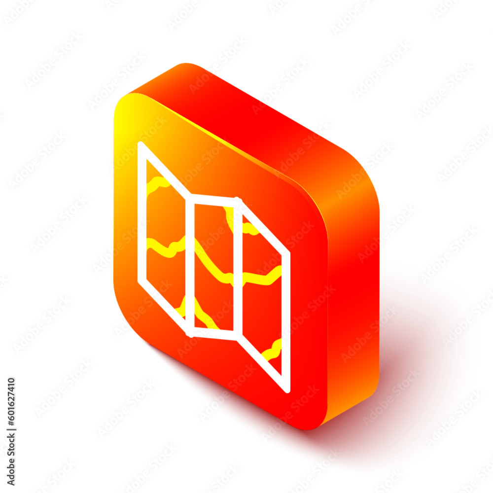 Aufkleber isometric line folded map icon isolated on white background. orange square button. vector