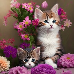 Kitten on Meadow, Generative AI Illustration
