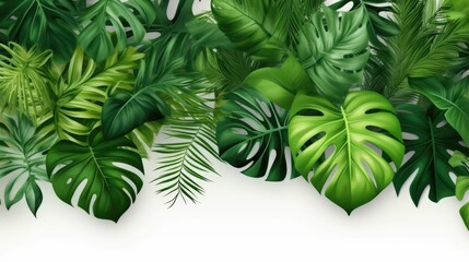 Tropical background with monstera leaves. Realistic illustration, Generative AI