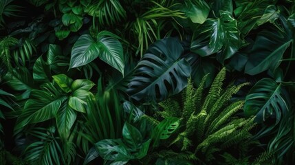Naklejka na ściany i meble Tropical background with monstera leaves. Realistic illustration, Generative AI
