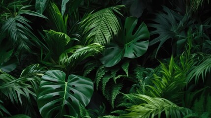 Naklejka na ściany i meble Tropical background with monstera leaves. Realistic illustration, Generative AI