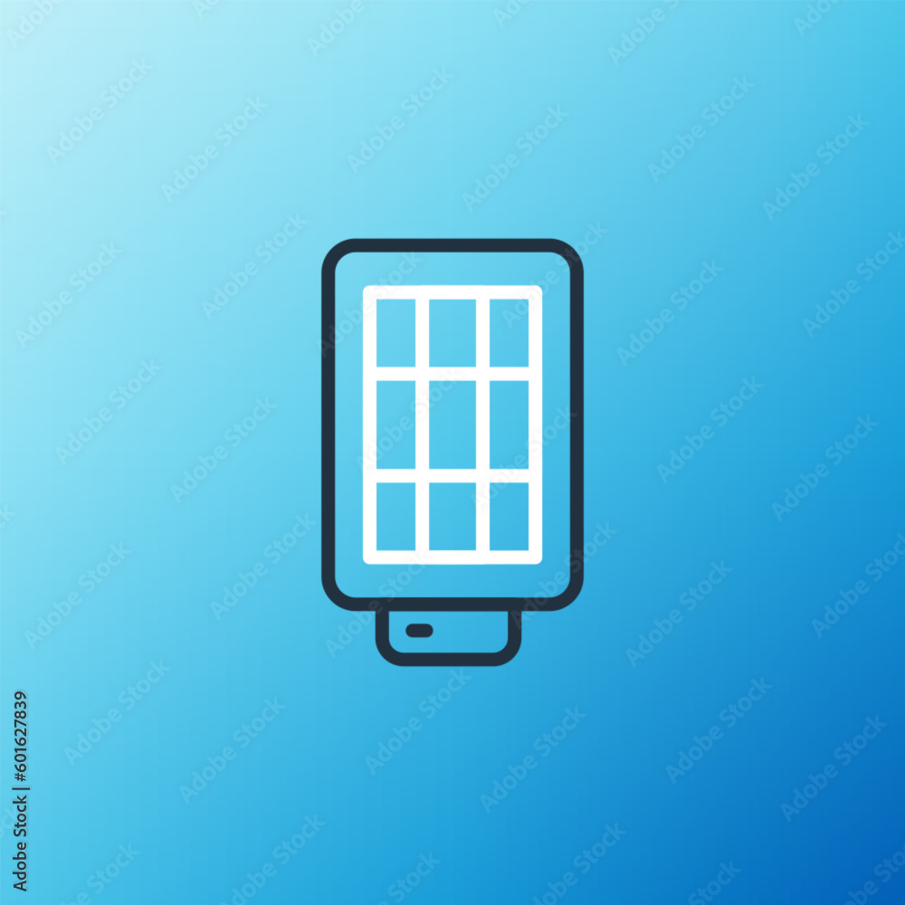 Poster line studio light bulb in softbox icon isolated on blue background. shadow reflection design. colorf