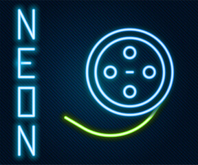 Glowing neon line Film reel icon isolated on black background. Colorful outline concept. Vector