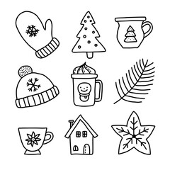 Set of Christmas design element in doodle style