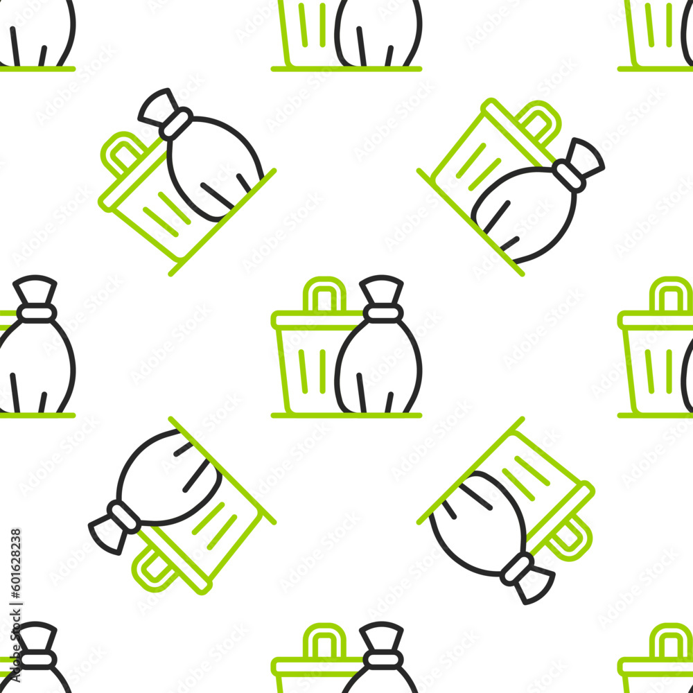 Poster line trash can icon isolated seamless pattern on white background. garbage bin sign. recycle basket 