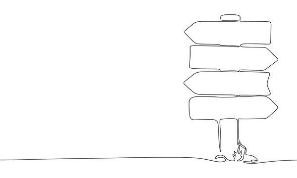 recommend clip art: Hand drawn signpost. One line continuous signpost. Line art sign post with arrow. Outline vector illustration.