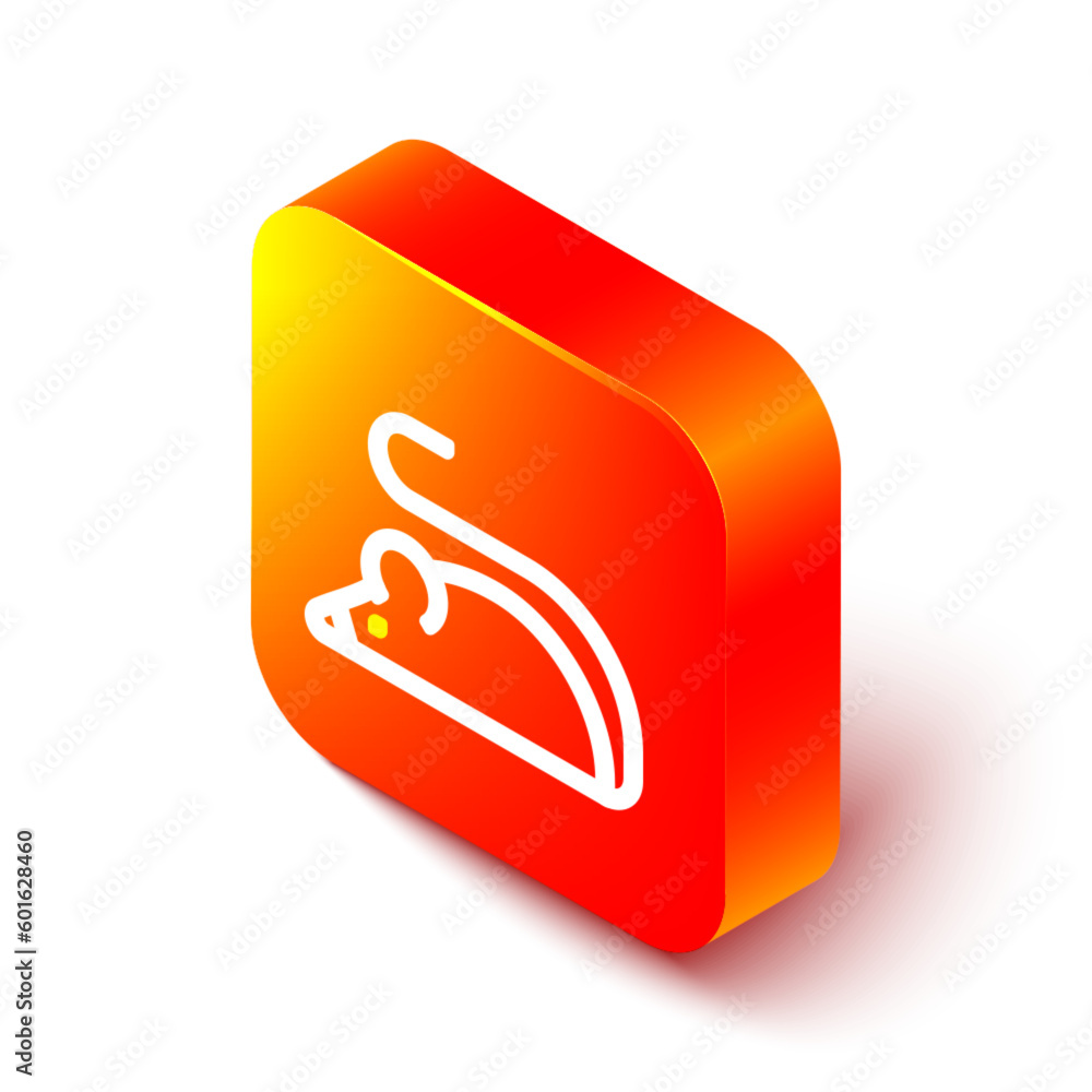 Poster isometric line experimental mouse icon isolated on white background. orange square button. vector