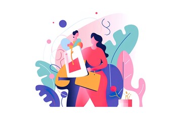 Mother and Child Bond. happy mothers day celebration .illustration. line drawing. Generative AI