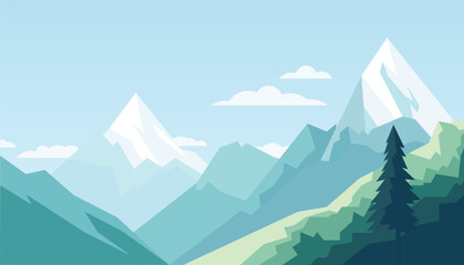 Flat minimalistic design. Panorama of a mountain landscape. Easy to change colors.