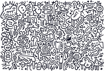 hand drawn doodle art,abstract monster doodle art