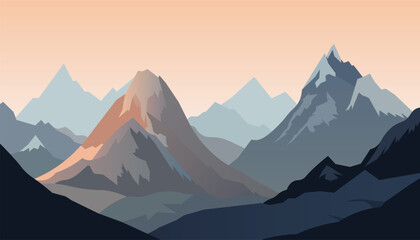 Flat minimalistic design. Panorama of a mountain landscape. Easy to change colors.