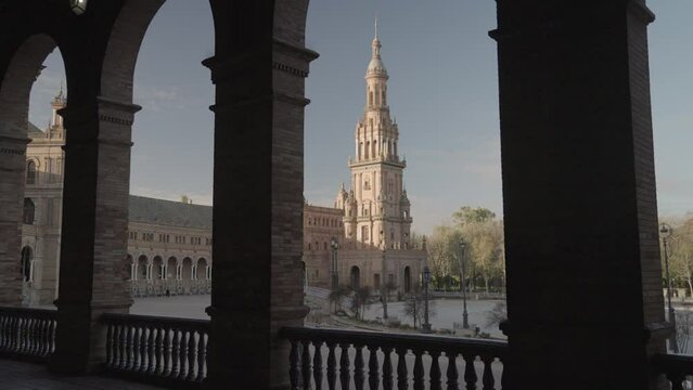 The Plaza de Espa&ntilde;a Spain Square in The Morning Seville, Spain